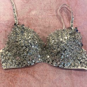 Silver sequins beaded bra bustier top Meishulanna